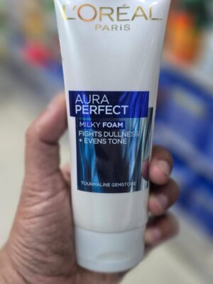 loreal paris aura perfect milky foam fights dullness & evens tone with tourmaline gemstone