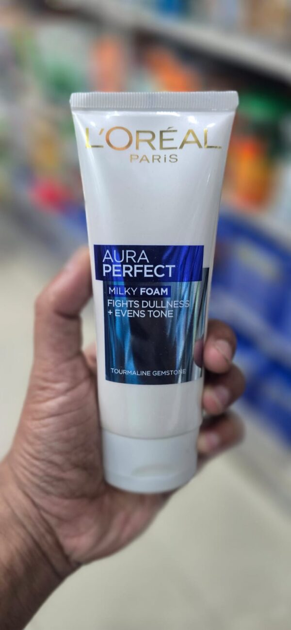 loreal paris aura perfect milky foam fights dullness & evens tone with tourmaline gemstone